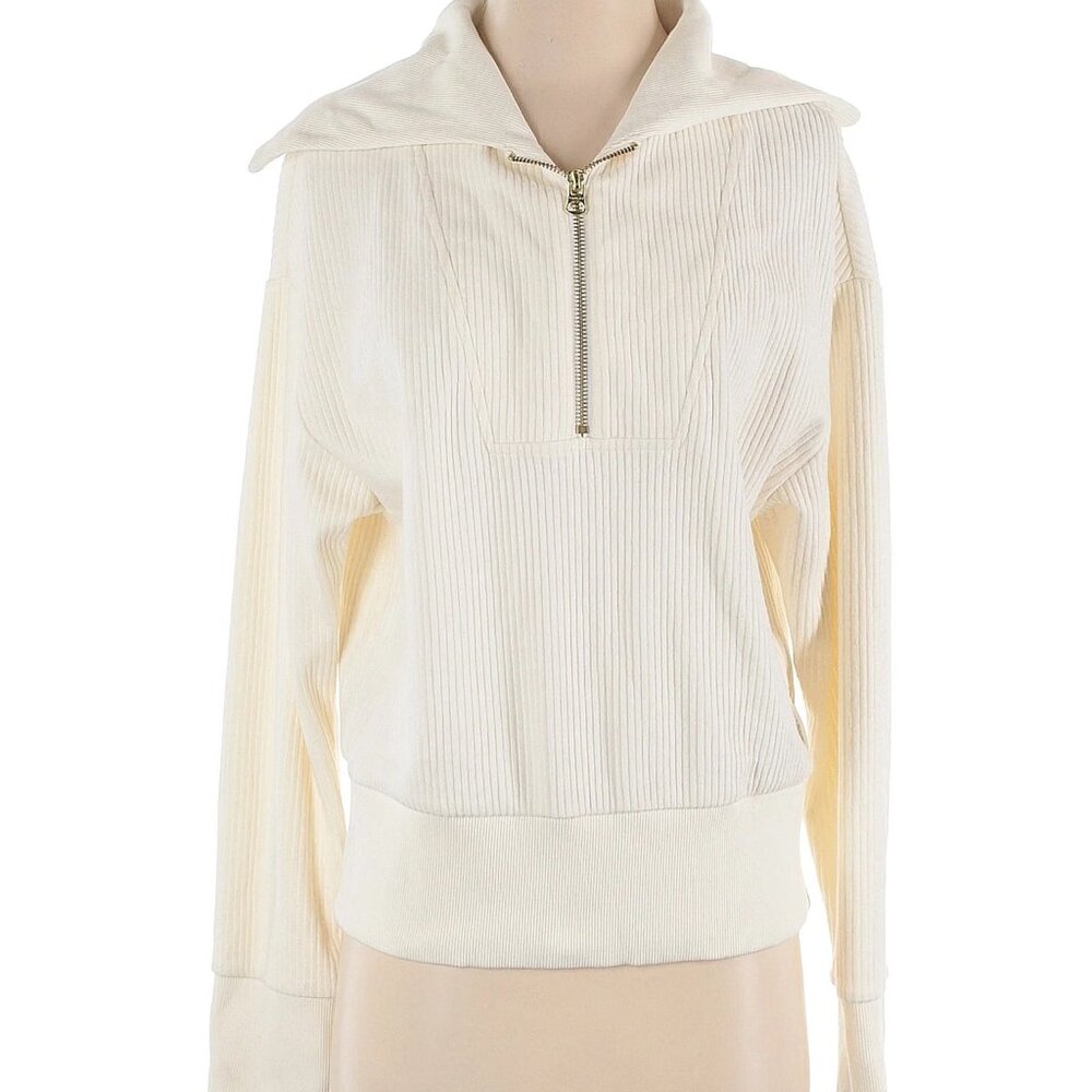 Varley Ribbed Yates Half Zip Quarter Zip Sweater Ivory White Size Small